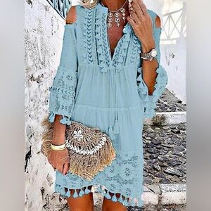 Light Blue Boho Dress Small NWOT